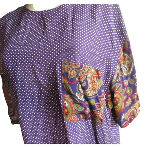 Vintage 1990s Womens Shirt Dress 16 Large Purple Polka Dot Chaus Rayon Paisley - Picture 1 of 4